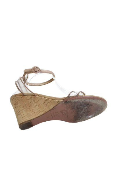 Aquazzura Womens Wedge Heel PVC Leather Ankle Strap Sandals Brown Size 40