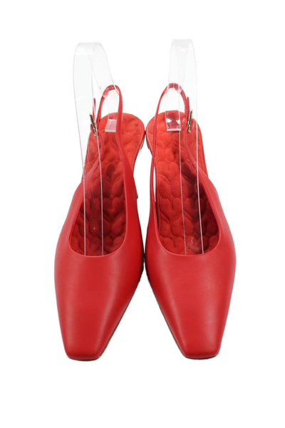 Le Seul Women's Square Toe Spool Heel Slingback Sandals Red Size 37.5