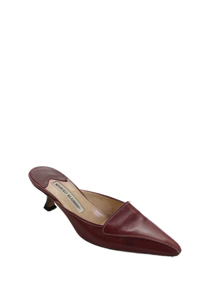 Manolo Blahnik Womens Leather Pointed Toe Mules Heels Burgundy Size 35 5