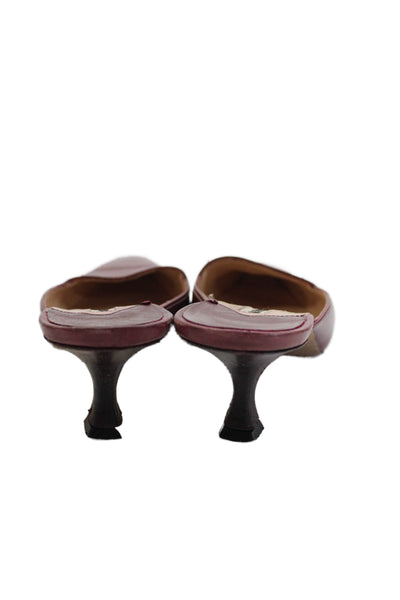 Manolo Blahnik Womens Leather Pointed Toe Mules Heels Burgundy Size 35 5
