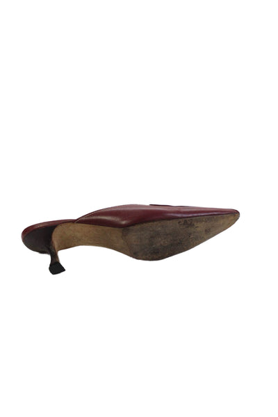 Manolo Blahnik Womens Leather Pointed Toe Mules Heels Burgundy Size 35 5