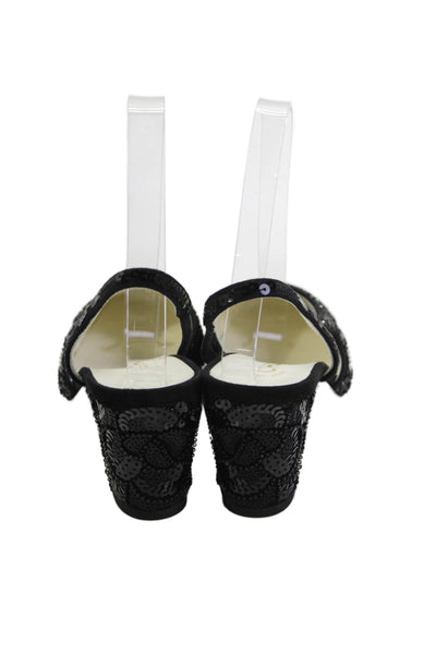 Chanel Womens Embellished Round Toe Slingback Heels Black Size 36 6