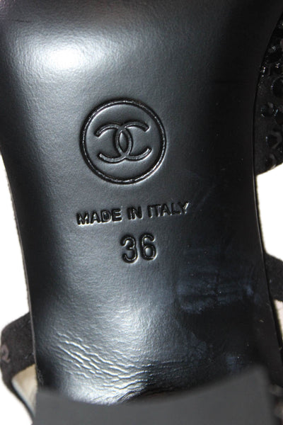 Chanel Womens Embellished Round Toe Slingback Heels Black Size 36 6