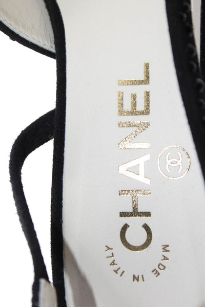 Chanel Womens Embellished Round Toe Slingback Heels Black Size 36 6