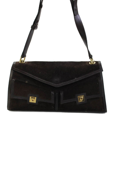Salvatore Ferragamo Womens Suede Multi-Compartment Shoulder Bag Brown