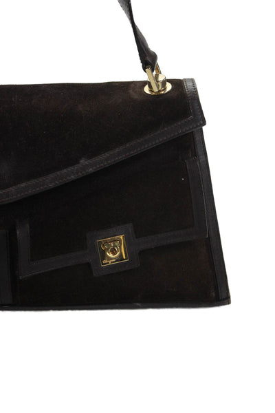 Salvatore Ferragamo Womens Suede Multi-Compartment Shoulder Bag Brown