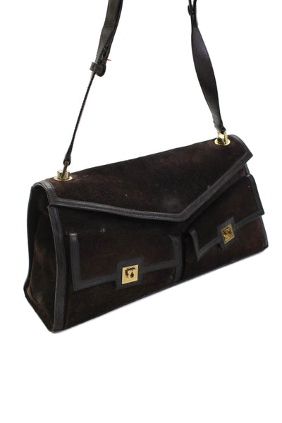 Salvatore Ferragamo Womens Suede Multi-Compartment Shoulder Bag Brown