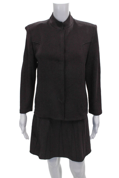 St. John Womens Skirt Suit Brown Wool Crew Neck Long Sleeve Size S