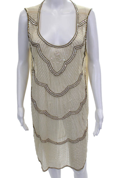 Sabine Women Shift Dress Ivory Sleeveless Scoop Neck Polyester Size L