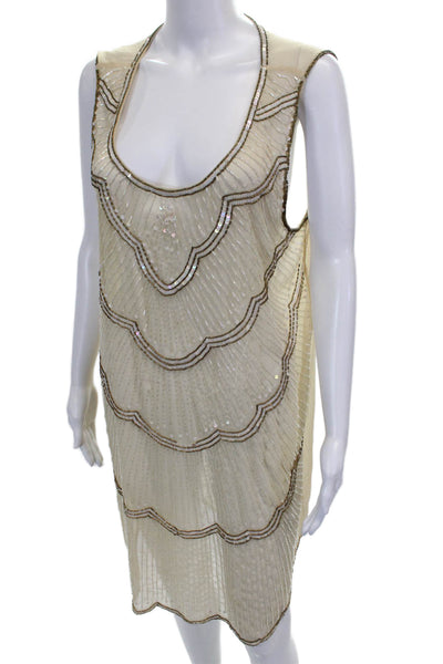 Sabine Women Shift Dress Ivory Sleeveless Scoop Neck Polyester Size L
