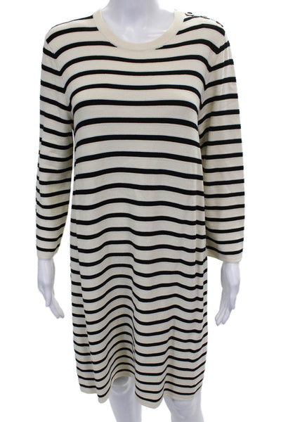 Theory Womens Sweater Dress Black Long Sleeve Striped Pullover Size L