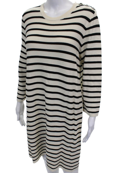 Theory Womens Sweater Dress Black Long Sleeve Striped Pullover Size L