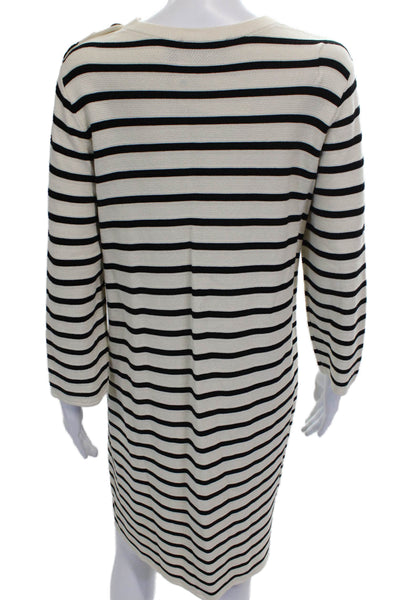 Theory Womens Sweater Dress Black Long Sleeve Striped Pullover Size L