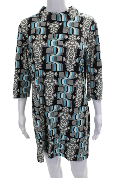 J. Mclaughlin Womens Multi Geometric Shift Dress Mockneck 3/4 Zip Size XL