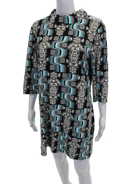 J. Mclaughlin Womens Multi Geometric Shift Dress Mockneck 3/4 Zip Size XL