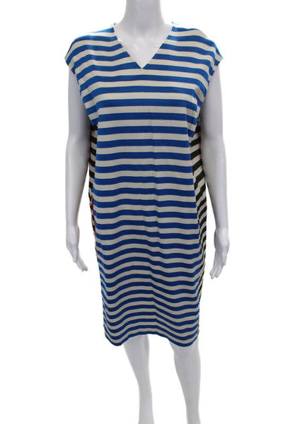 Shamask Women Shift Dress Blue Rayon V-Neck Sleeveless Size 2