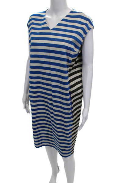 Shamask Women Shift Dress Blue Rayon V-Neck Sleeveless Size 2