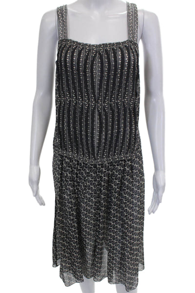 Max Studio Womens Black Geometric Viscose Square Neck Tank Dress Zip Size L
