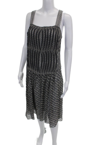 Max Studio Womens Black Geometric Viscose Square Neck Tank Dress Zip Size L