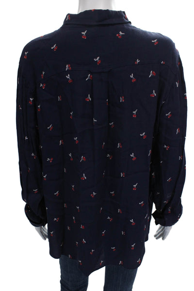 Rails Womens Basic Floral Collared Rayon Button-Up Long Sleeve Blue Size L