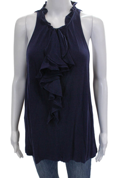 Theory Women Sleeveless Halter Cotton Tunic Blue Pullover Solid Size L