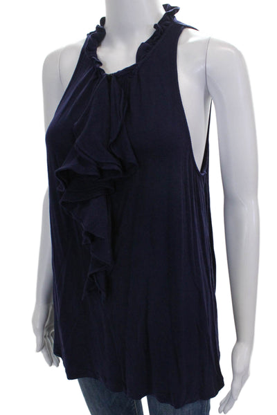 Theory Women Sleeveless Halter Cotton Tunic Blue Pullover Solid Size L