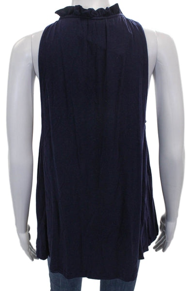 Theory Women Sleeveless Halter Cotton Tunic Blue Pullover Solid Size L