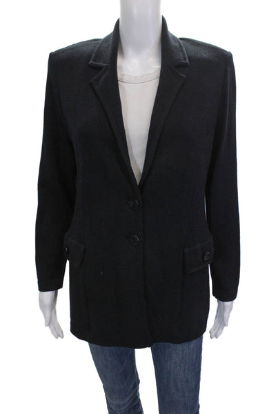 St John Collection Marie Gray Women Blazer Black Wool Button Size 6
