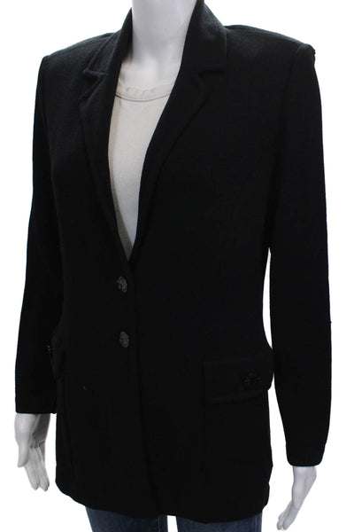 St John Collection Marie Gray Women Blazer Black Wool Button Size 6