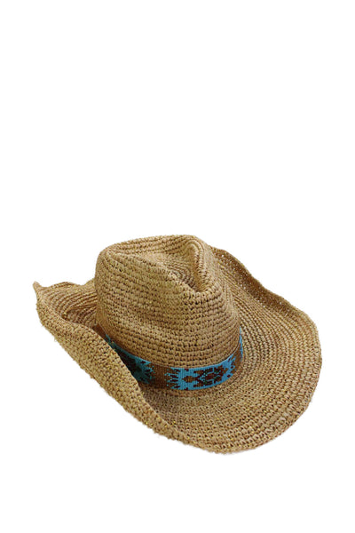 Nikki Beach Lifestyle Womens Raffia Beaded Embellished Sun Hat Brown Size OS