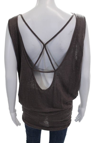 Vitamin A Womens Sleeveless Tunic Tank Brown Scoop Neck Cotton Size L