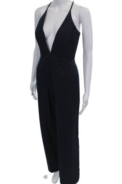 Mason Women Striped Blue V-Neck Sleeveless Jumpsuit Zip Polyamide Size 2