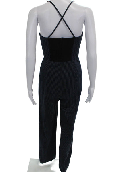 Mason Women Striped Blue V-Neck Sleeveless Jumpsuit Zip Polyamide Size 2