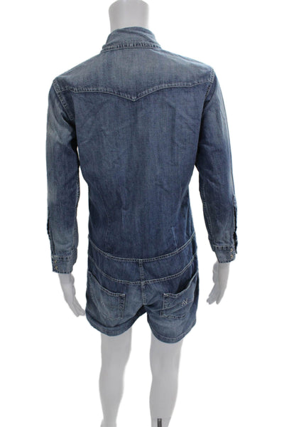 Denimist Womens Romper Blue Cotton Collared Long Sleeve Cowboy Button Size S