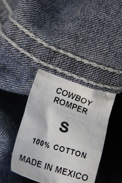 Denimist Womens Romper Blue Cotton Collared Long Sleeve Cowboy Button Size S