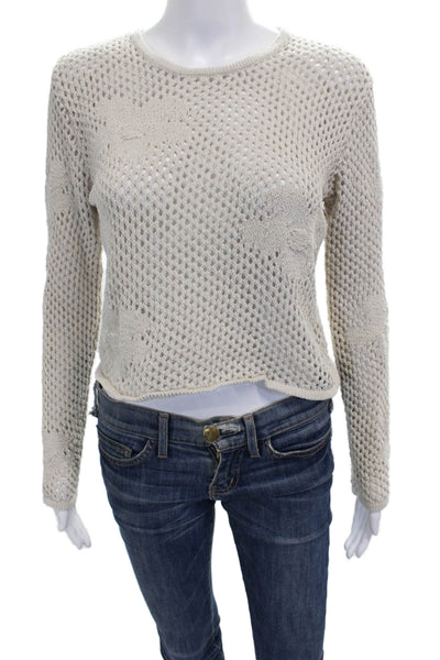 Z Supply Womens Floral Pullover Sweater Beige Size M