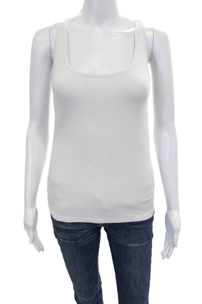 Michael Lauren Womens Basic Tank White Scoop Neck Rayon Blend Size S
