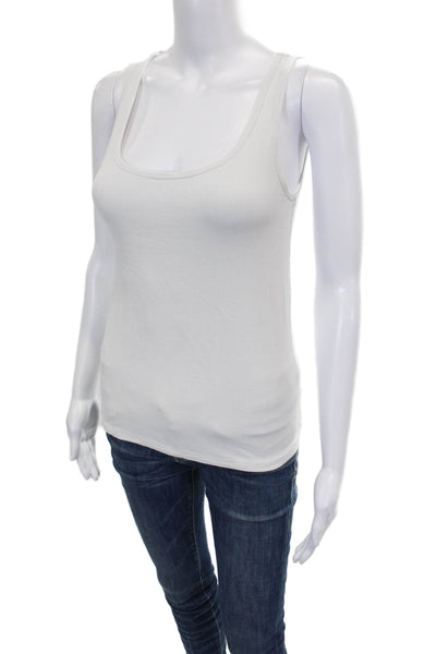 Michael Lauren Womens Basic Tank White Scoop Neck Rayon Blend Size S