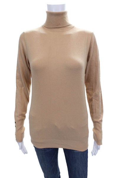 529 Womens Beige Viscose Turtleneck Long Sleeve Pullover Sweater Size S