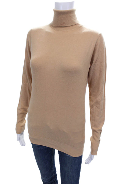 529 Womens Beige Viscose Turtleneck Long Sleeve Pullover Sweater Size S