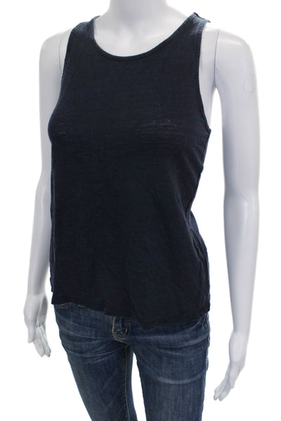 Frame Womens Linen Sleeveless Tank Basic Blue Round Neck Pullover Petite Size S