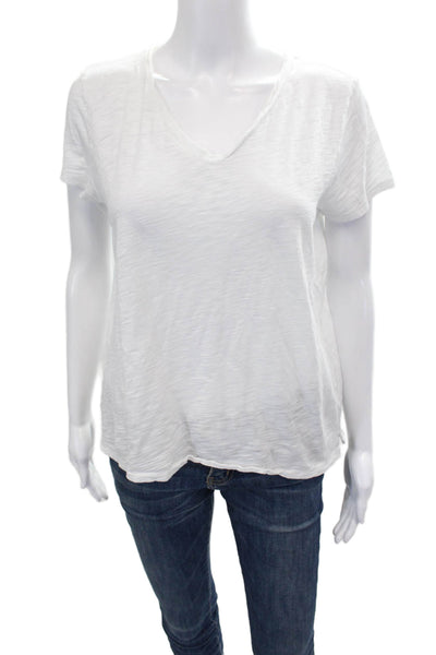 Goldie Women White Basic V-Neck Short Sleeve Pima Cotton T-Shirt Size M