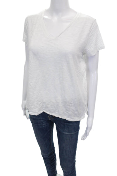 Goldie Women White Basic V-Neck Short Sleeve Pima Cotton T-Shirt Size M