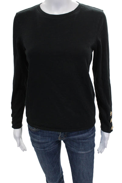 Nation LTD Women Basic Black Long Sleeve Crew Neck 100% Cotton T-Shirt Size S