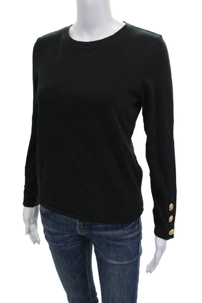 Nation LTD Women Basic Black Long Sleeve Crew Neck 100% Cotton T-Shirt Size S