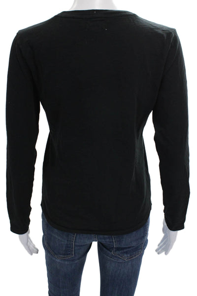 Nation LTD Women Basic Black Long Sleeve Crew Neck 100% Cotton T-Shirt Size S