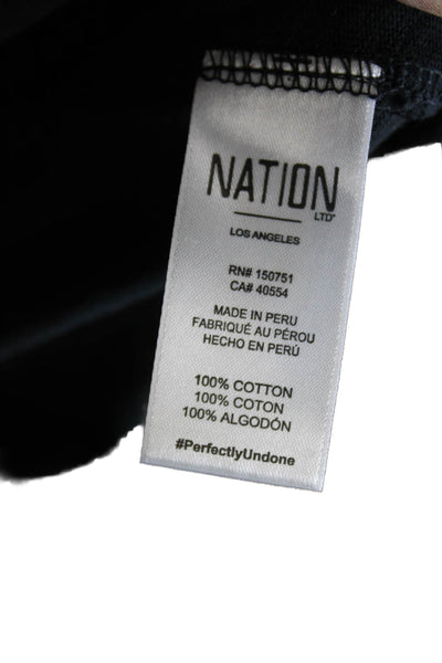 Nation LTD Women Basic Black Long Sleeve Crew Neck 100% Cotton T-Shirt Size S