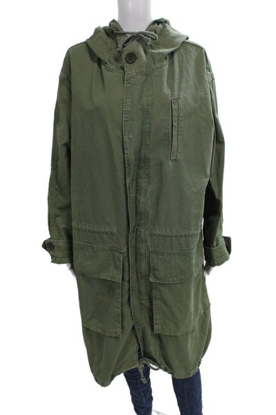 Zara Unisex Adults Green Cotton Parka Long Sleeve Button Size L