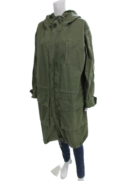 Zara Unisex Adults Green Cotton Parka Long Sleeve Button Size L