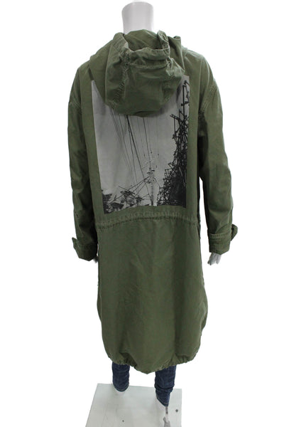 Zara Unisex Adults Green Cotton Parka Long Sleeve Button Size L